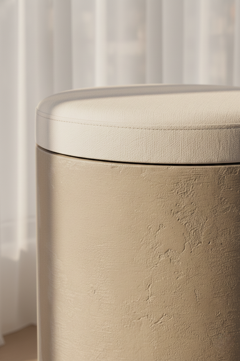 Mikrobetonový taburet s polštářem | Lehký odkládací a noční stolek (Ø 31 cm)