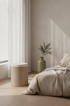 Mikrobetonový taburet s polštářem | Lehký odkládací a noční stolek (Ø 31 cm)