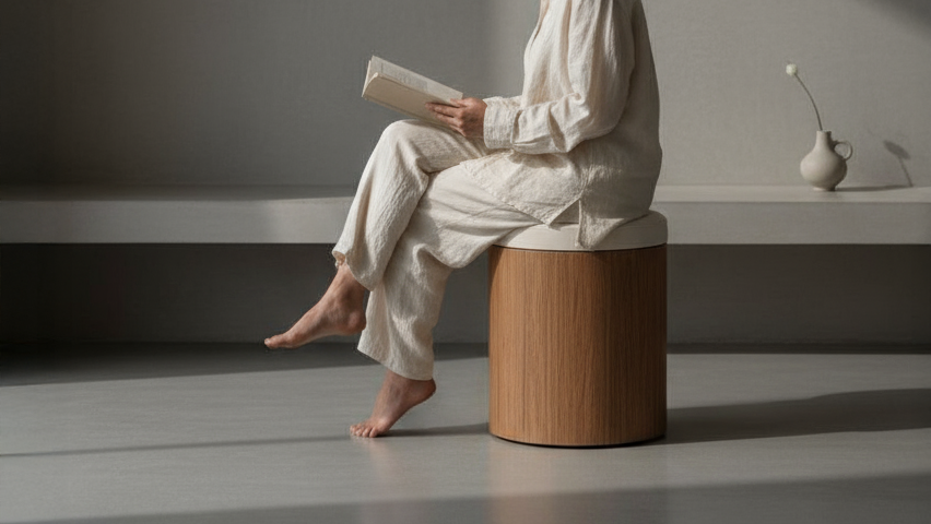 Taburet z přírodního dřeva, minimalistický nábytek, odkládací stolek, útulný design, ruční výroba