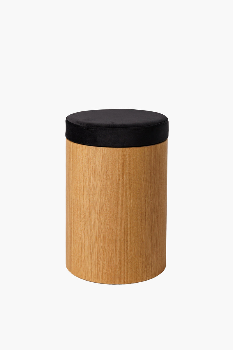 Kulatý dřevěný taburet z přírodního dubového dřeva s látkovým sedákem, moderní minimalistický nábytek do obýváku a ložnice“