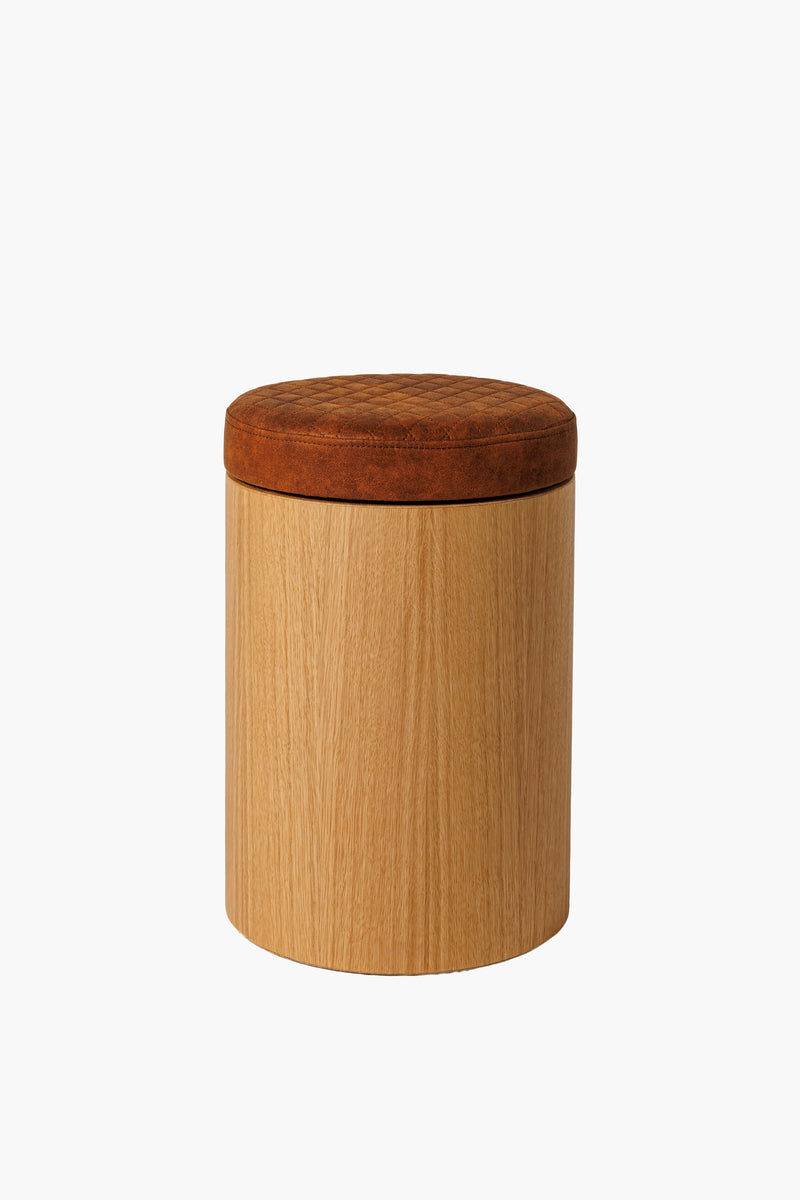 Kulatý dřevěný taburet z přírodního dubového dřeva s látkovým sedákem, moderní minimalistický nábytek do obýváku a ložnice“