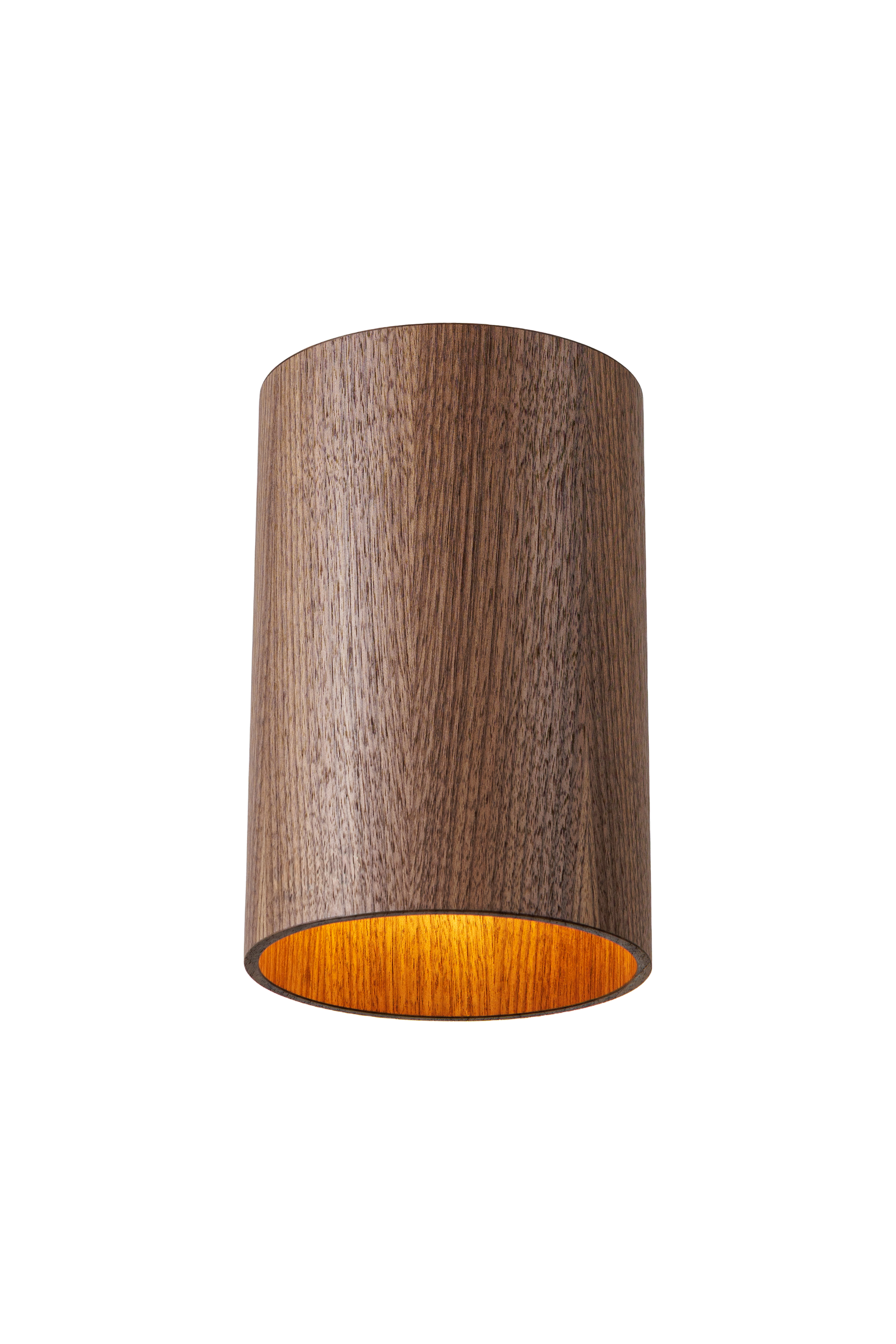 Stropní dřevěné svítidlo válcového tvaru v moderním industriálním stylu, bez difuzoru, s přímým směrovým světlem a minimalistickým designem vhodným pro obývací pokoj, kuchyň i kancelářské prostory.