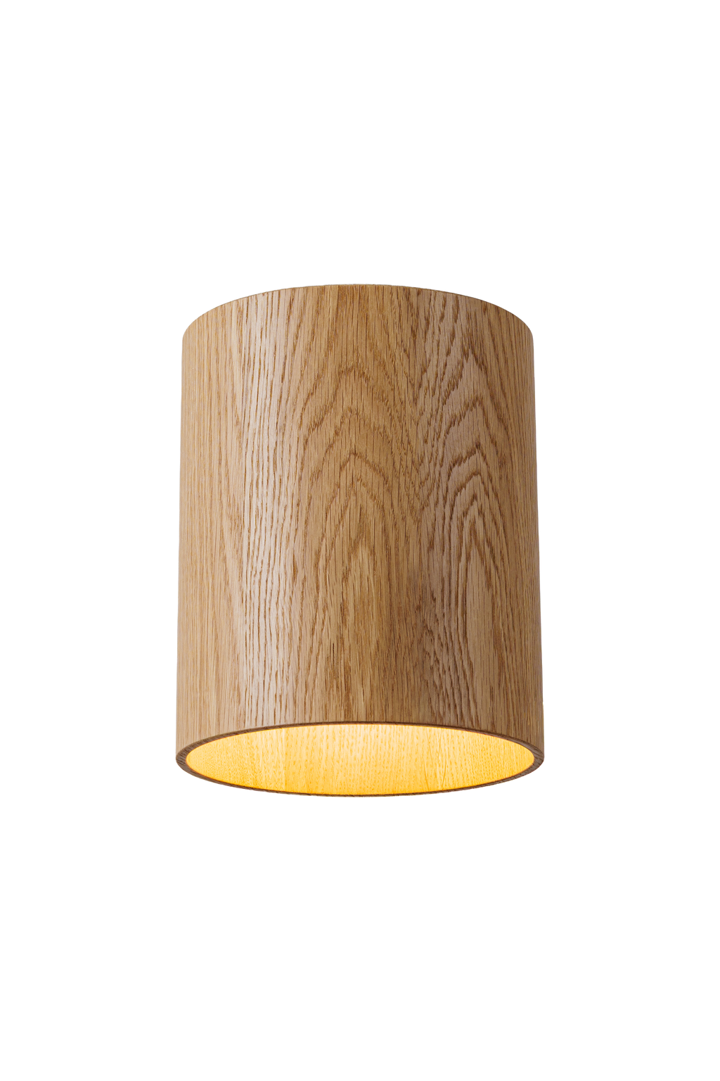Stropní dřevěné svítidlo válcového tvaru v moderním industriálním stylu, bez difuzoru, s přímým směrovým světlem a minimalistickým designem vhodným pro obývací pokoj, kuchyň i kancelářské prostory.